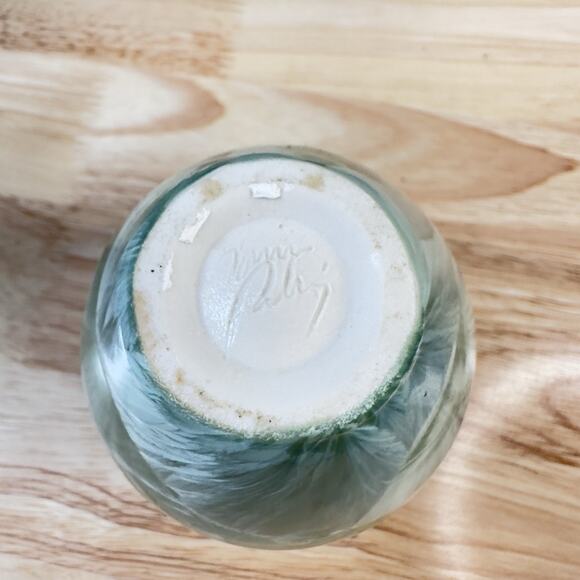 Louise Reding Studio Pottery Porcelain Vase Crystalline Glaze Green Signed 4” - Picture 12 of 14